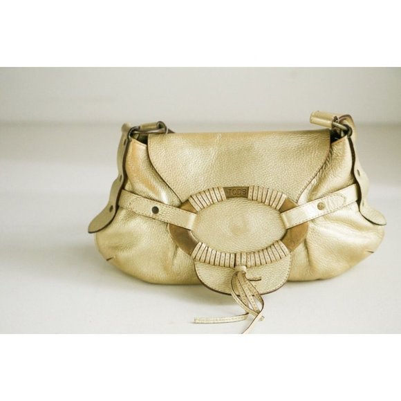 Tod's Handbags - Tod's Vintage Y2K Leather Gold Tone Oval Large Buckle Shoulder Bag
